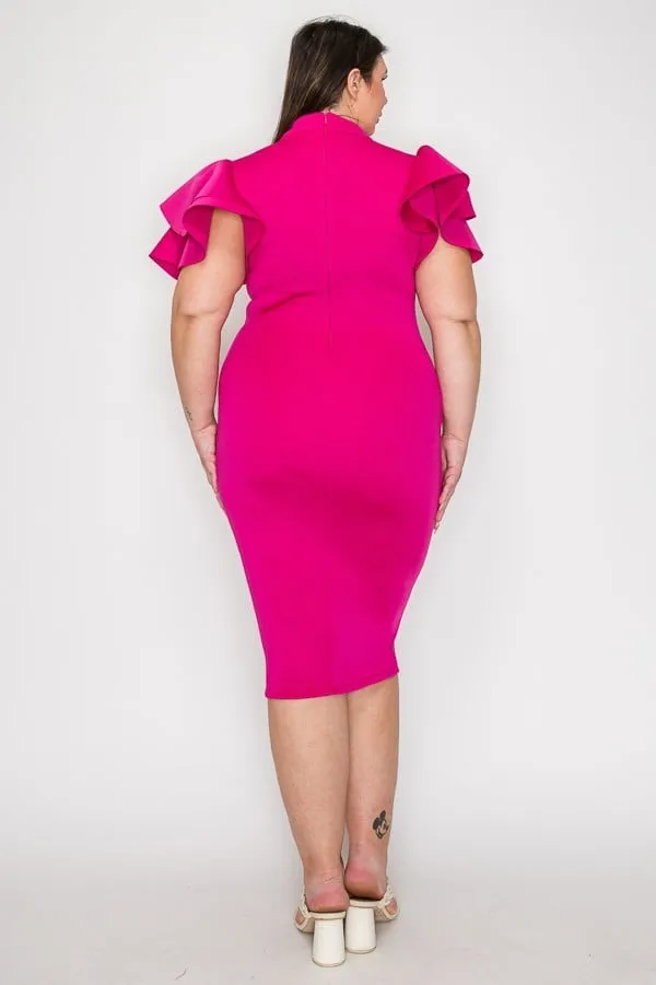 Plus Size Multi Layer Shoulder bodycon Midi Dress