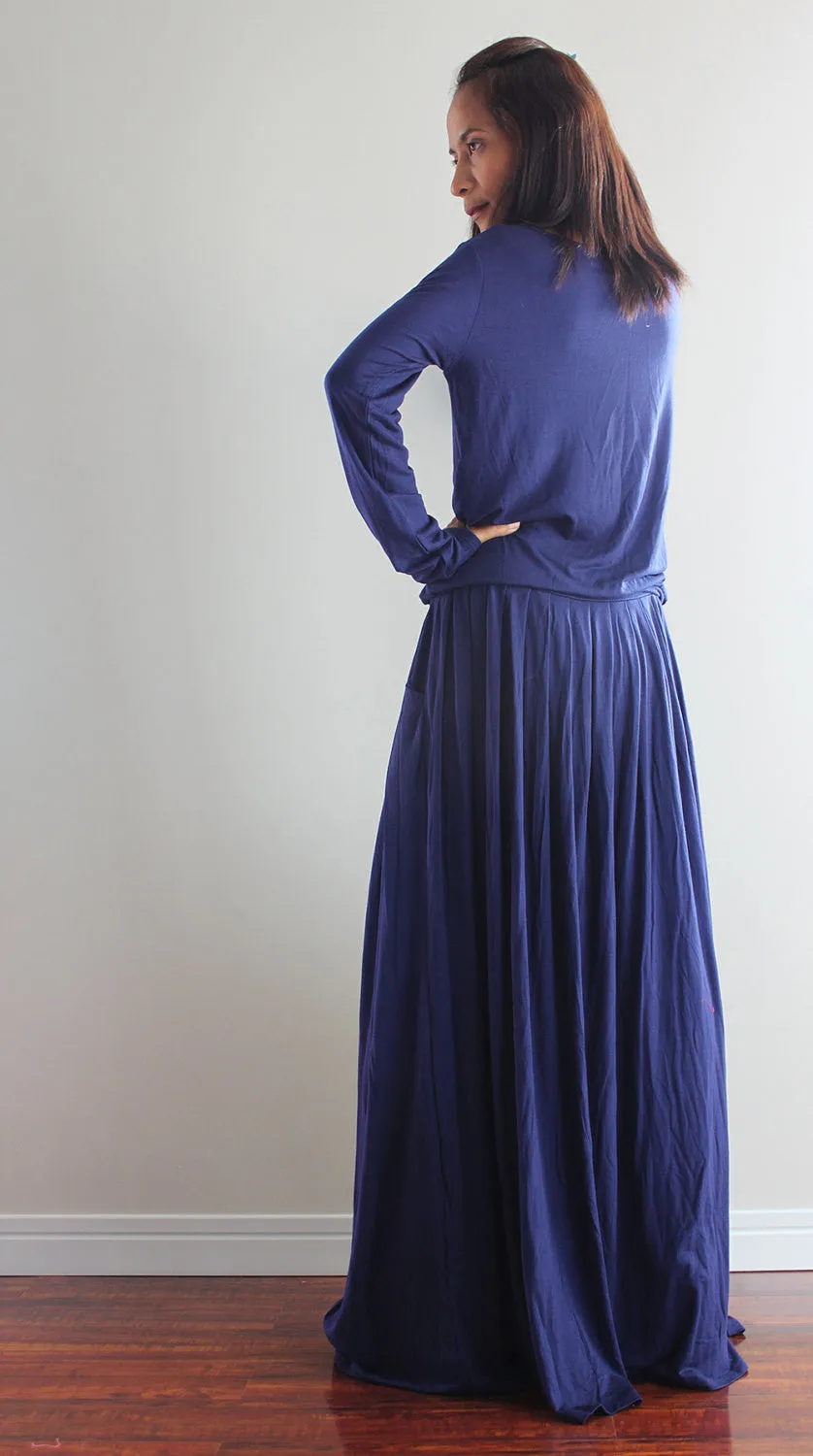 PLUS SIZE  Navy Blue Maxi Dress - Dark Blue Long Sleeve Dress : Autumn Thrills Collection No.1 (Best Seller)