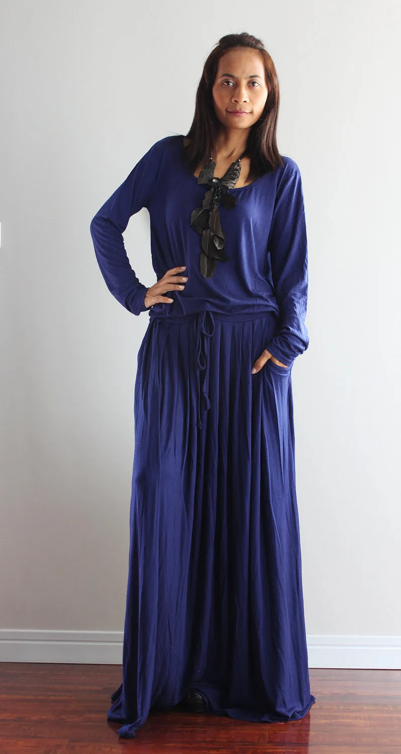 PLUS SIZE  Navy Blue Maxi Dress - Dark Blue Long Sleeve Dress : Autumn Thrills Collection No.1 (Best Seller)