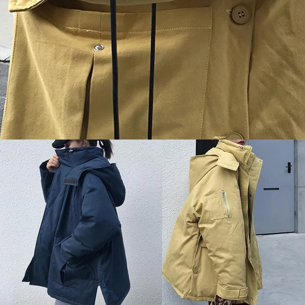 Plus size warm winter coat side open winter coats yellow hooded women parkas