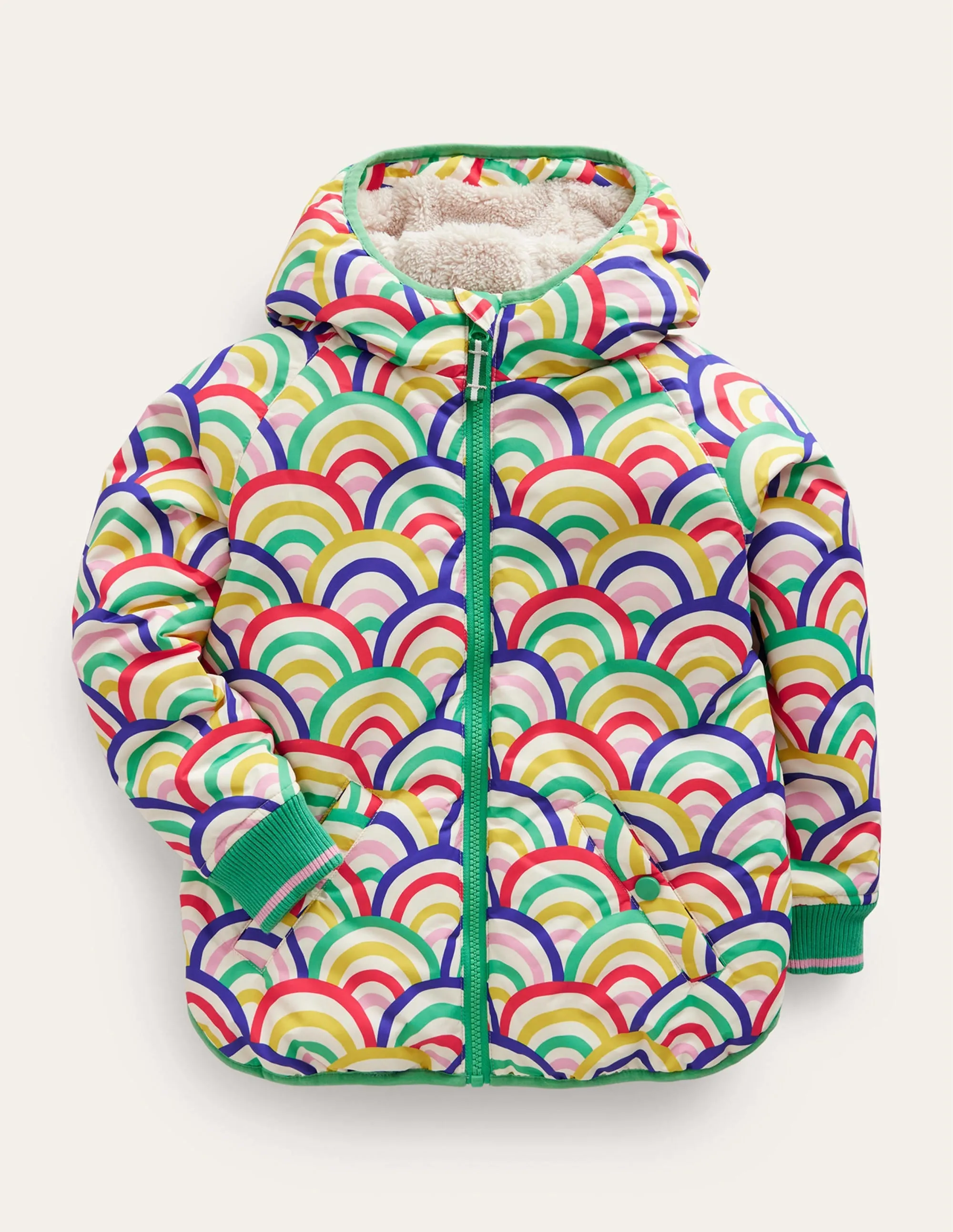 Printed Sherpa Lined Anorak-Multi Rainbow