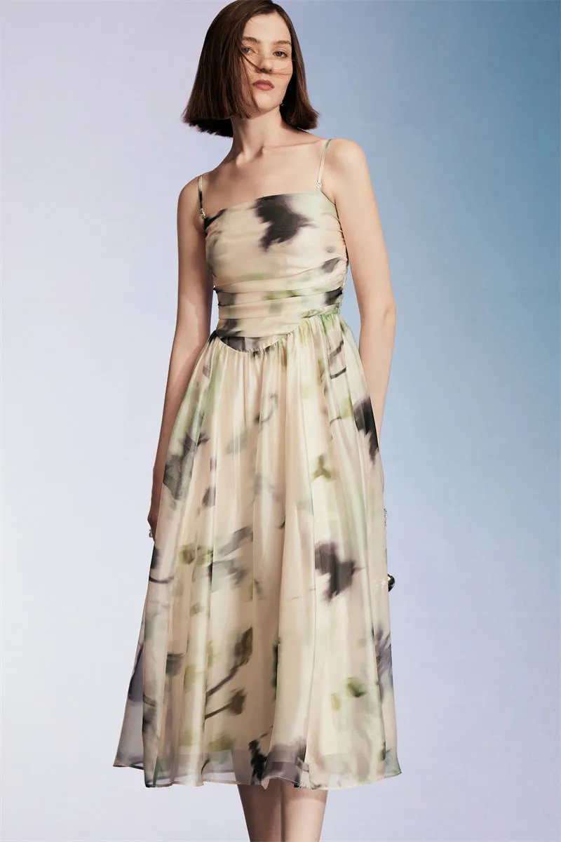 PURITY cocktail morandi-print organza slip dress- Rome