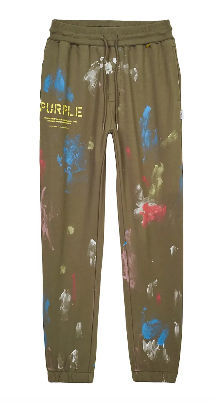 Purple Brand Stencil Logo Painted Military Green Joggers