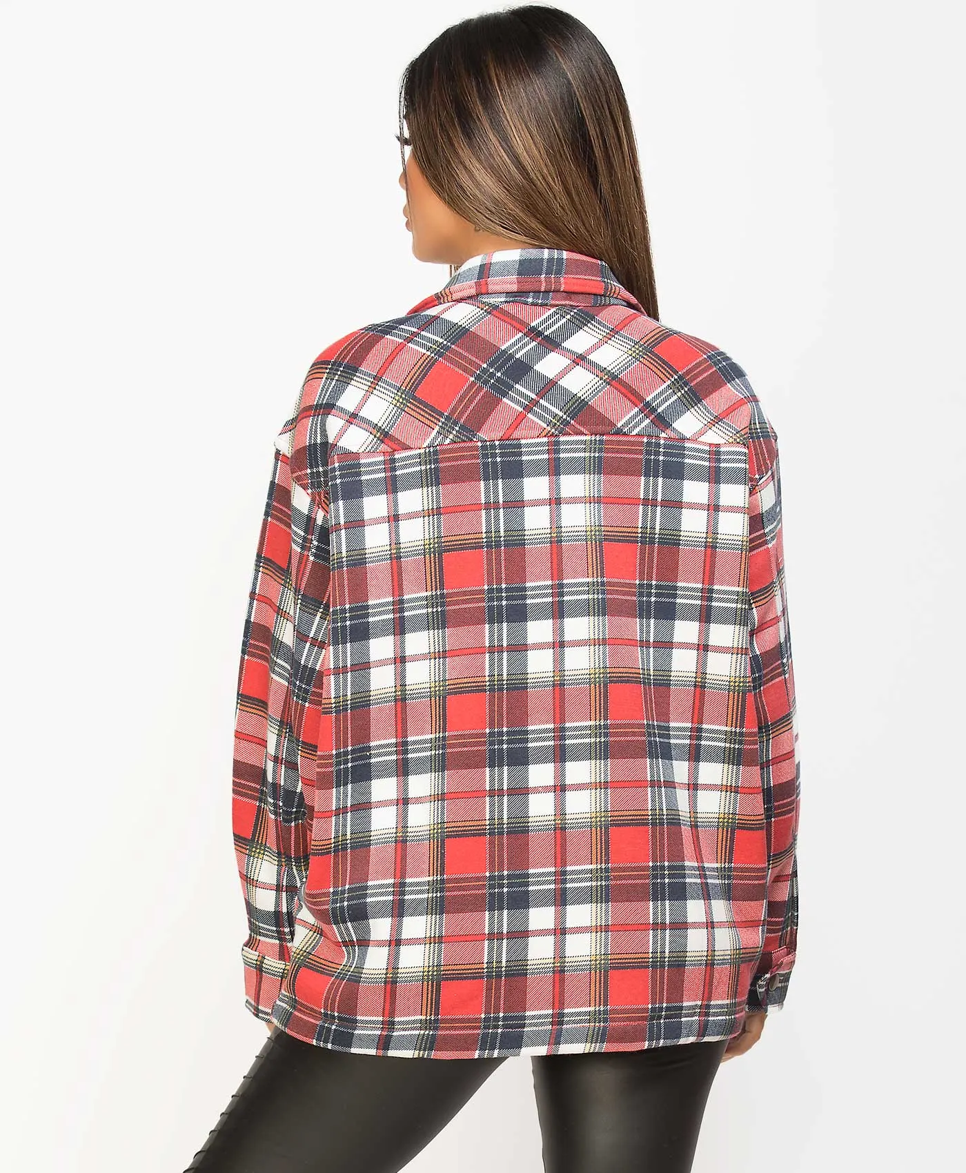 Red Multi Fleece Oversized Check Shirt Shacket