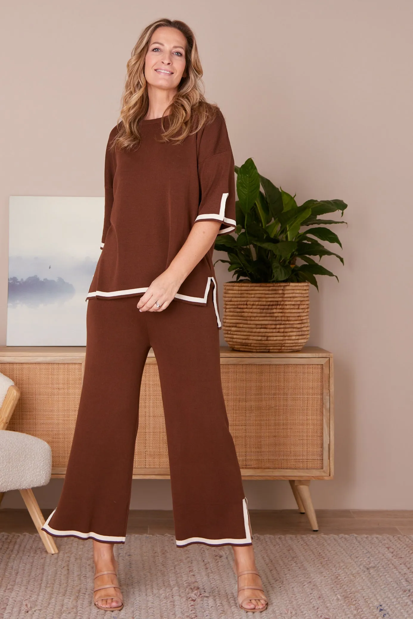 Regina Knit Top and Pant Set - Brown