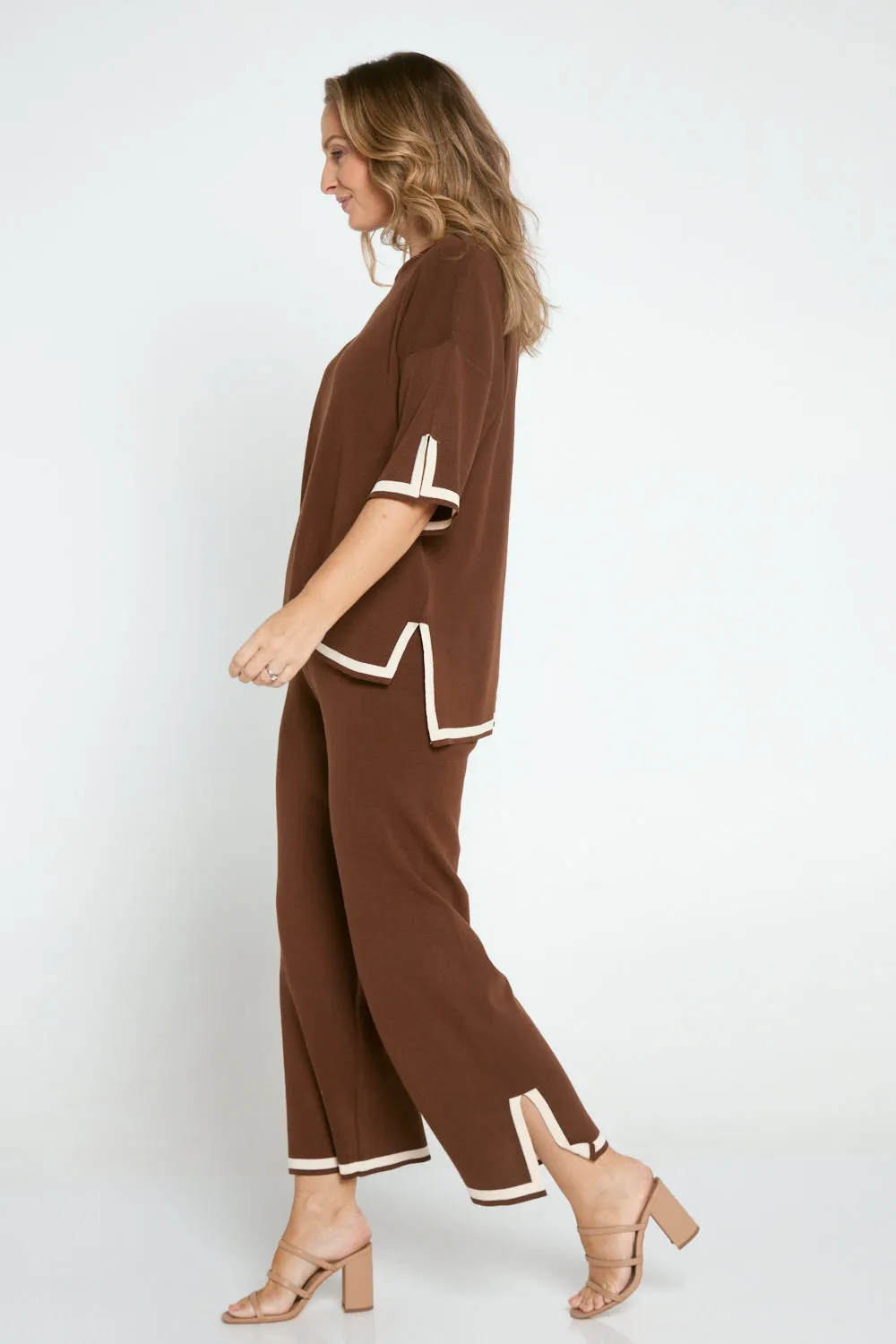 Regina Knit Top and Pant Set - Brown