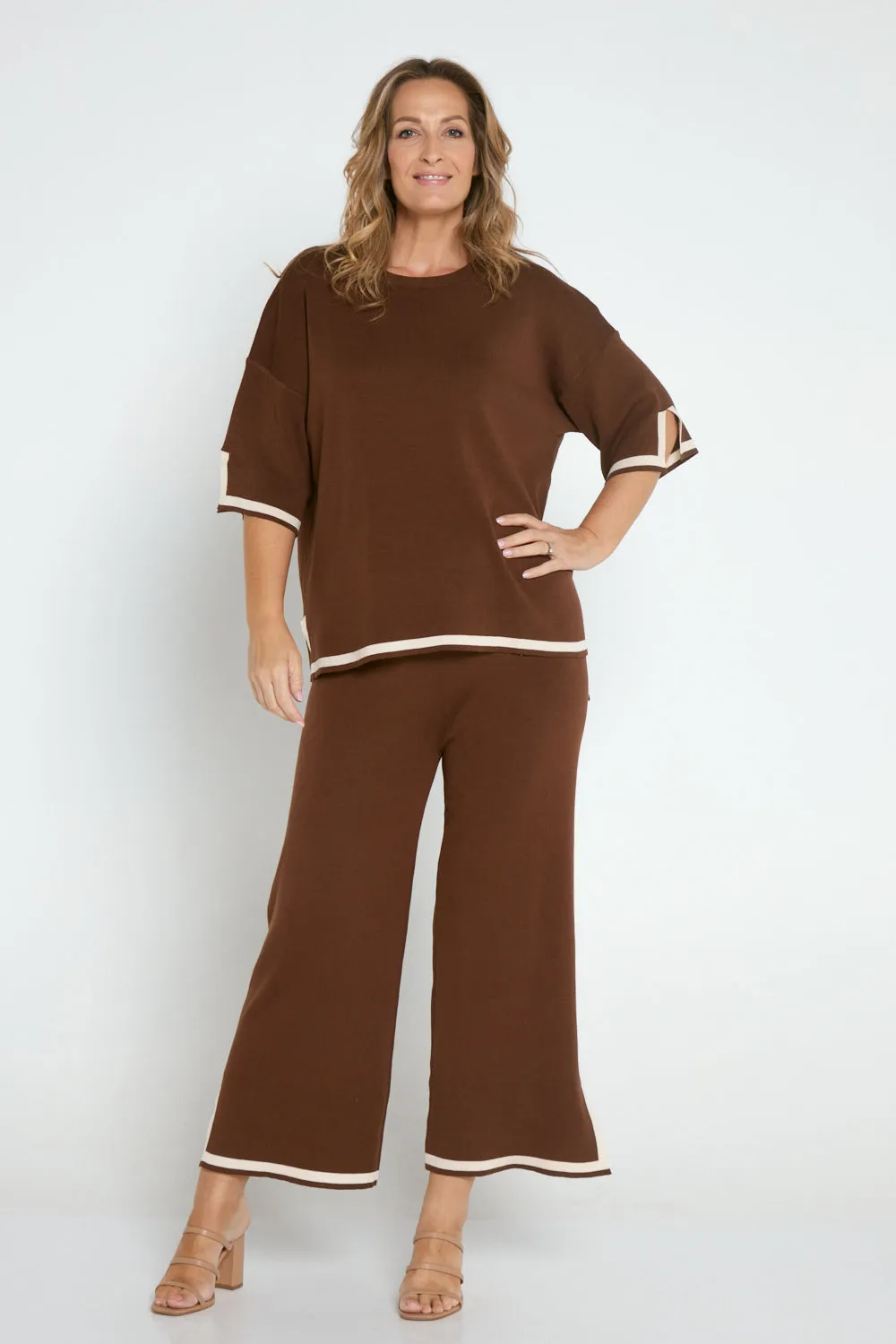 Regina Knit Top and Pant Set - Brown