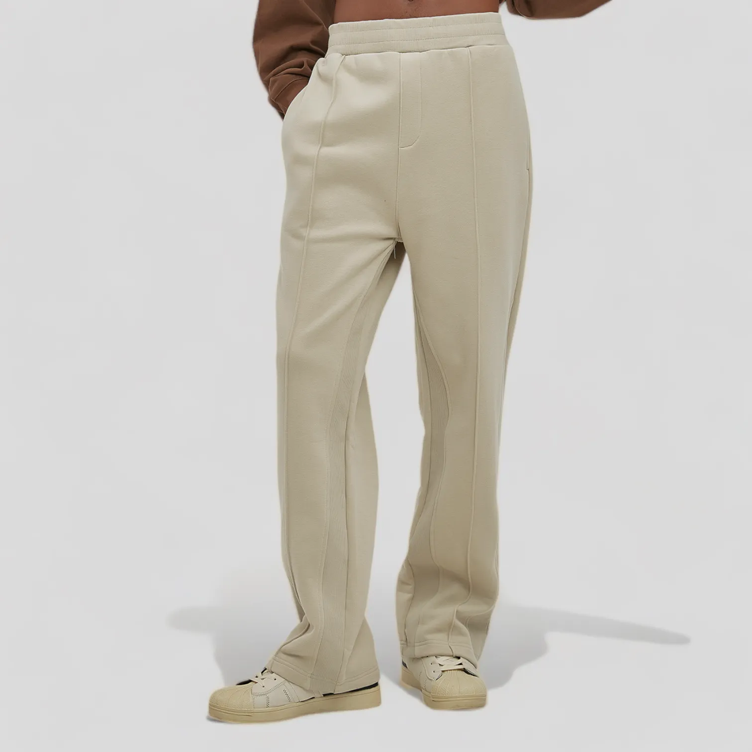 Relaxed fit pin tuck flare joggers