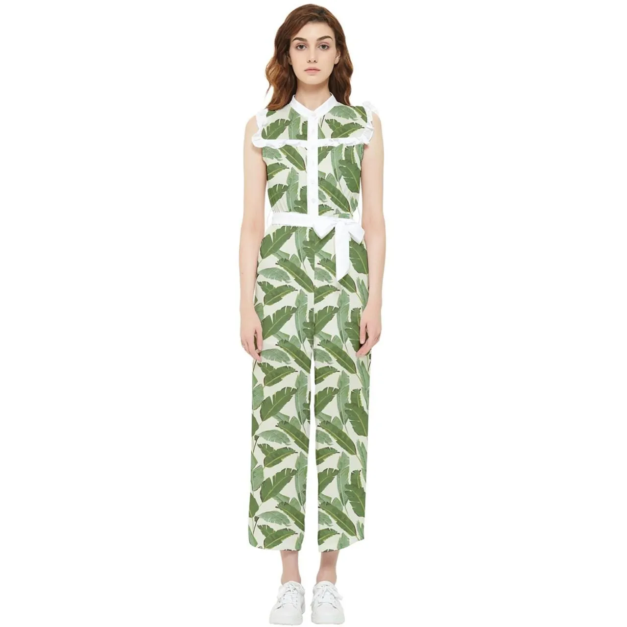 Retro Tropical Green Jumpsuit, Banana Leaf Jumpsuit, 70s Style Jumpsuit, Green Pants Overall