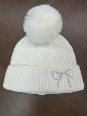 Rhinestone Bow Knit Beanie