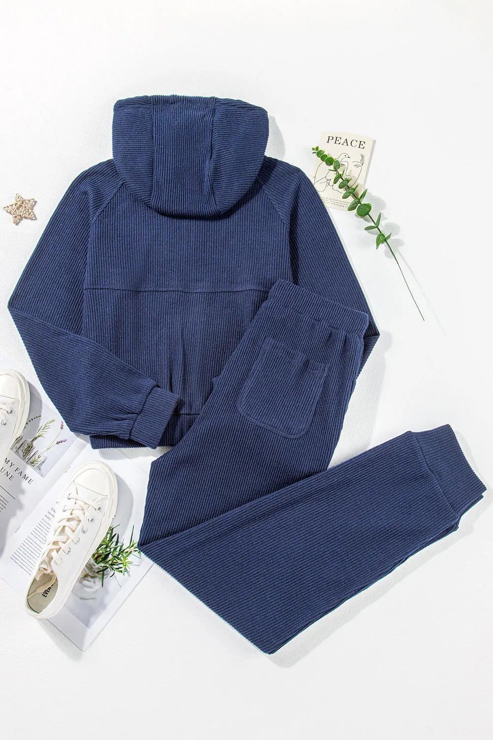 Ribbed Hoodie and Joggers Set