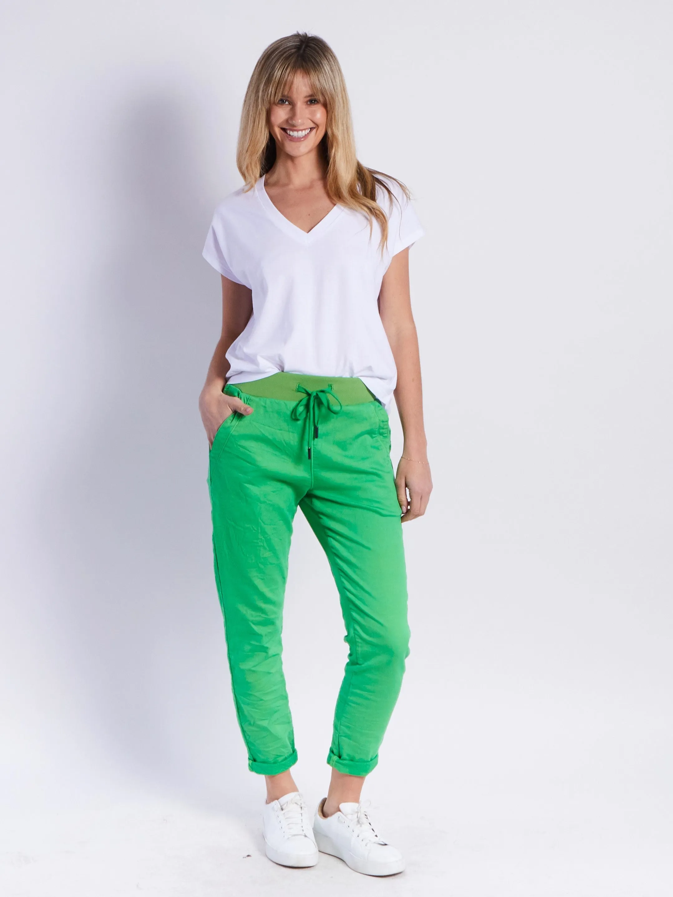 Riley Stretch Denim Joggers - Green