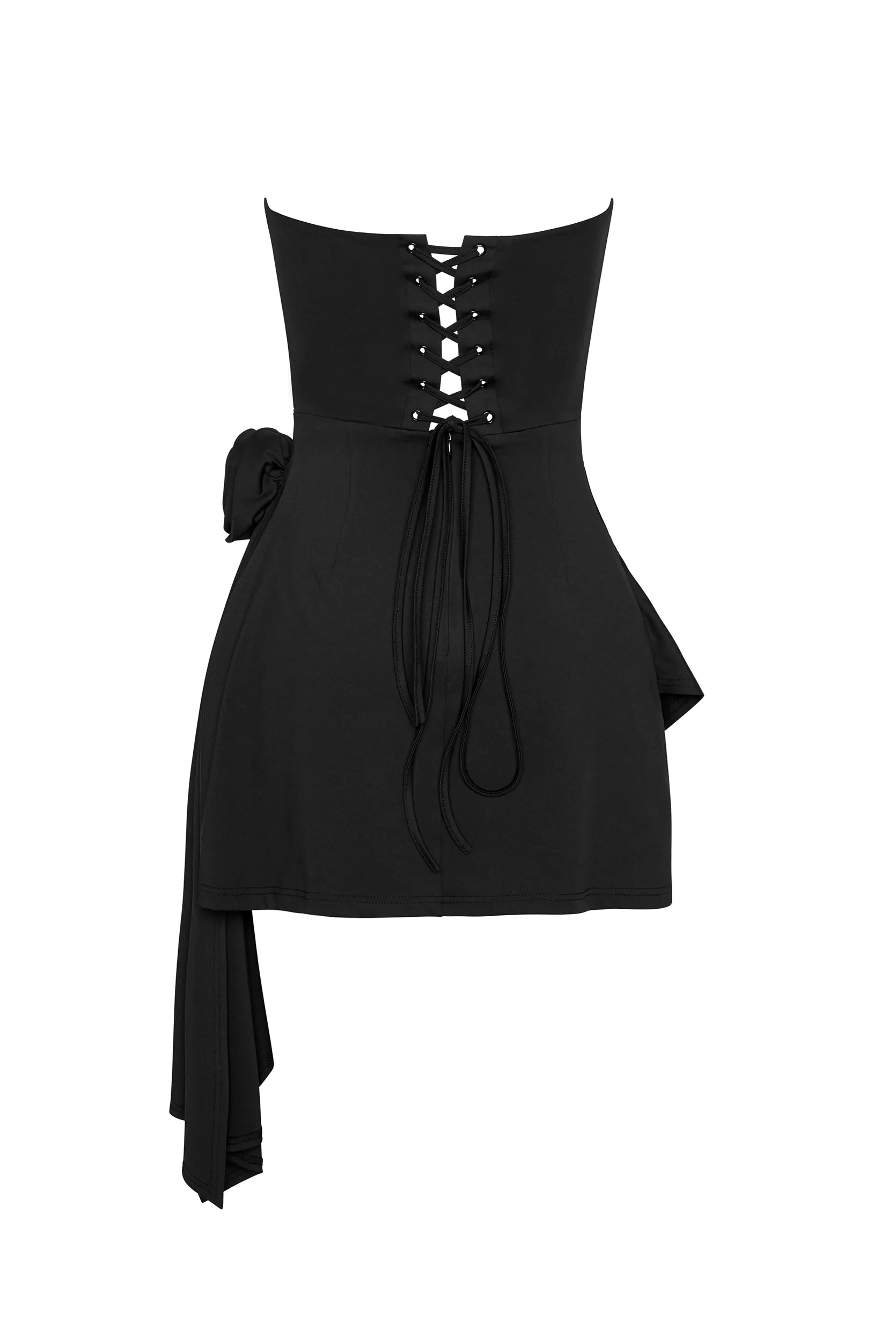 Rosette Strapless Mini Dress - Black