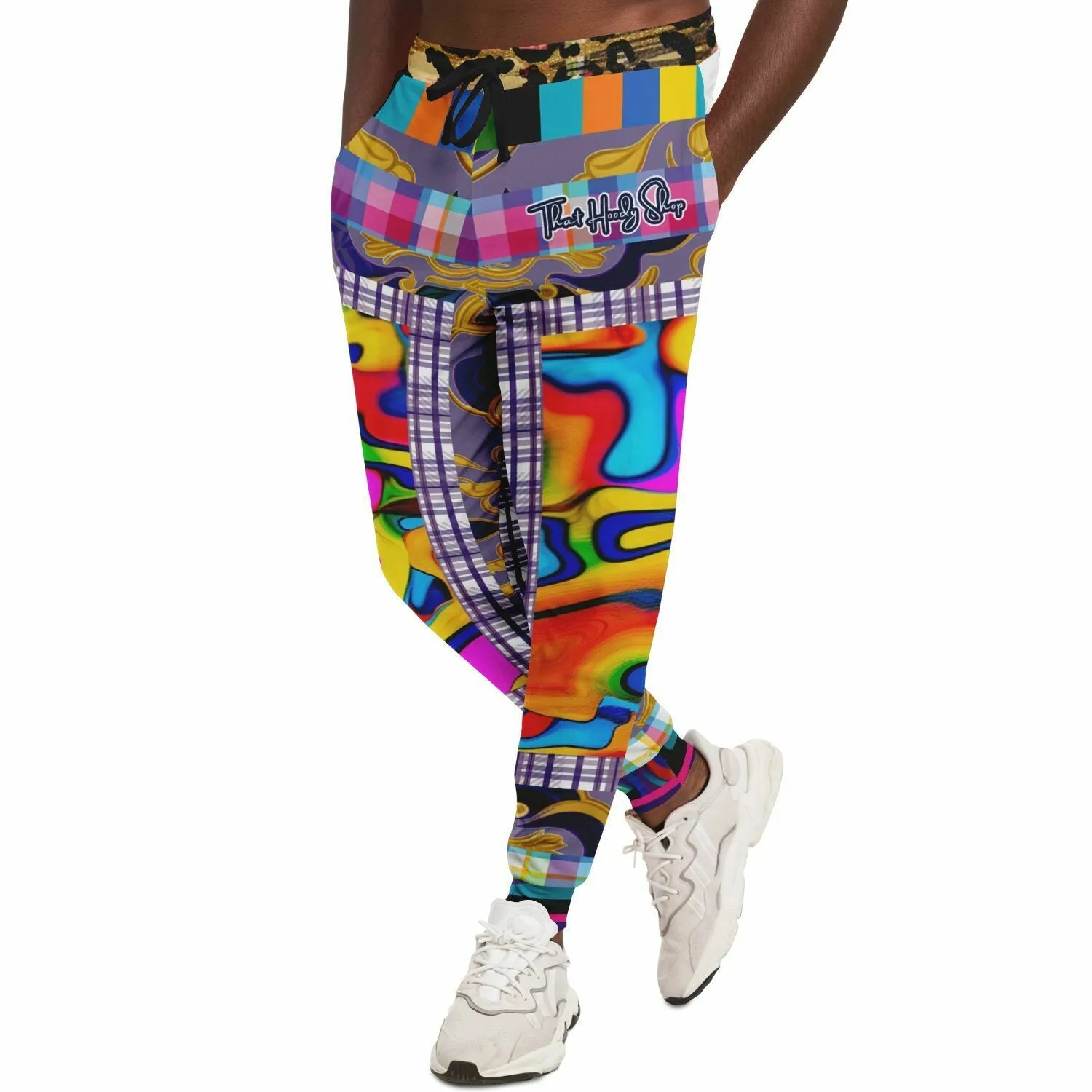 Roxbury Bouffant Girl Eclectic Swirl Plaid Eco-Poly Unisex Joggers