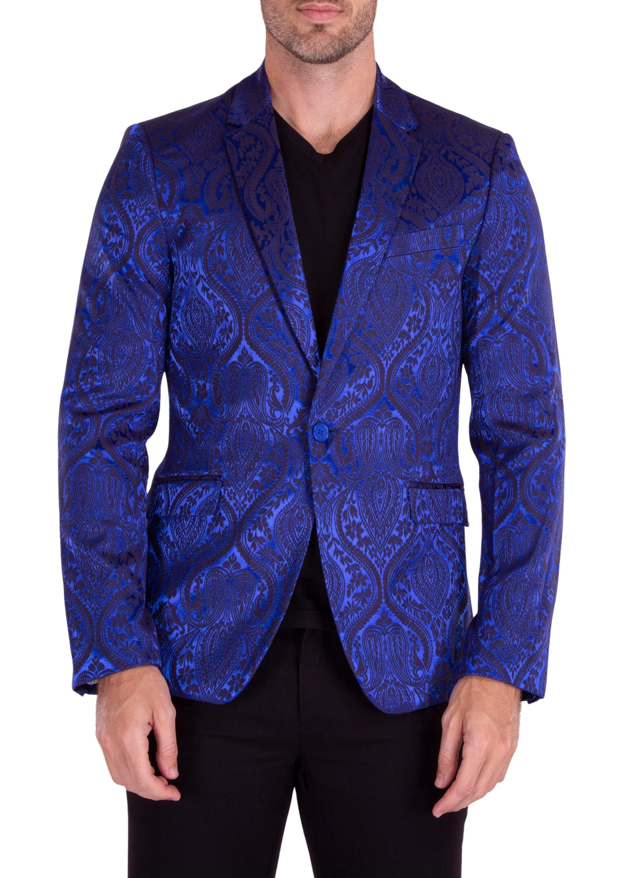 Royal Blue Pattern Satin Effect Evening Blazer