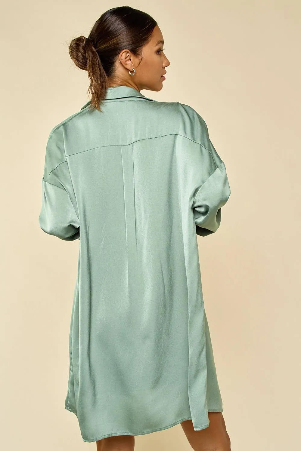 Sage Satin Slip on Dress and Shirt Set