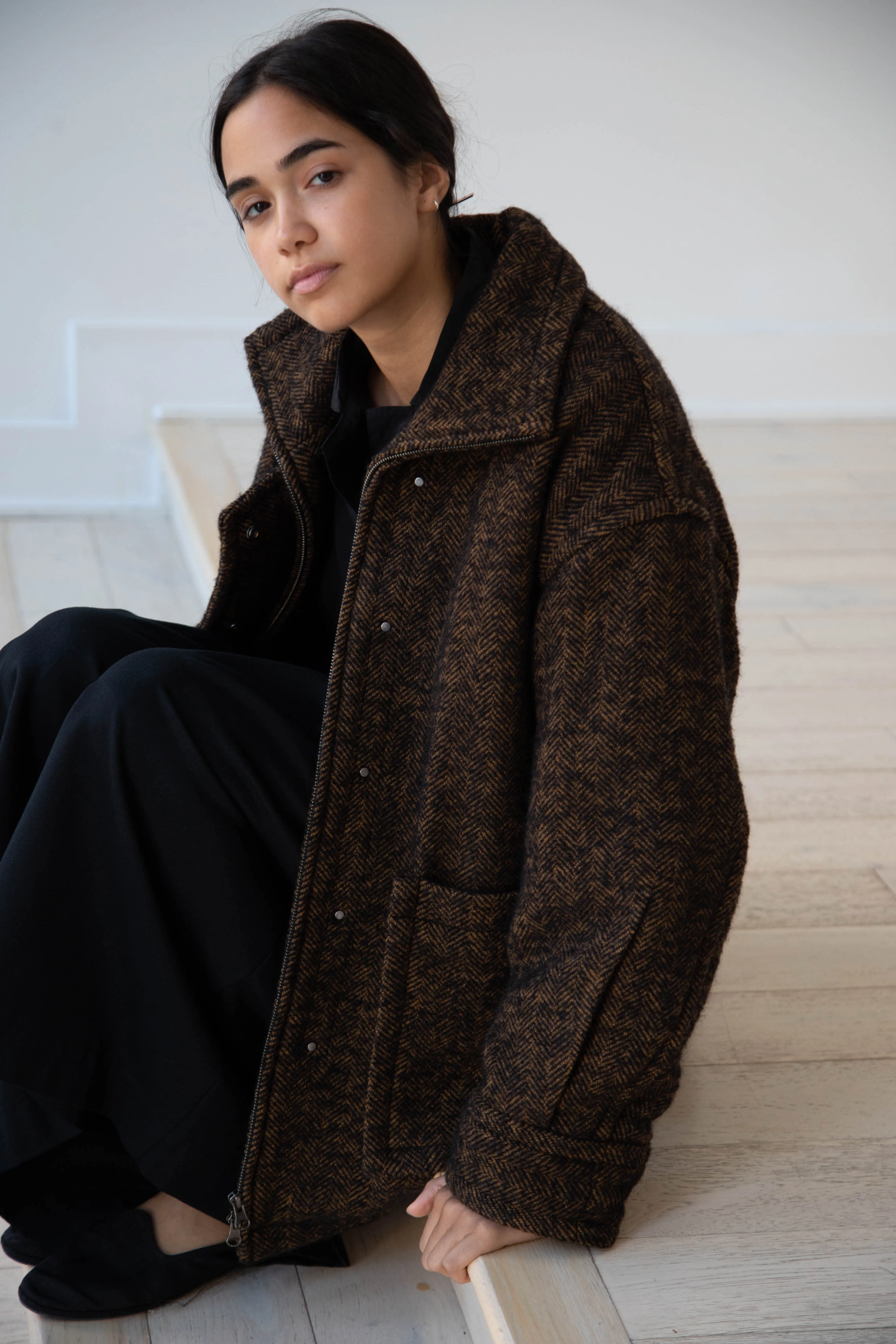 Sayaka Davis Zip-Up Jacket in Brown & Black