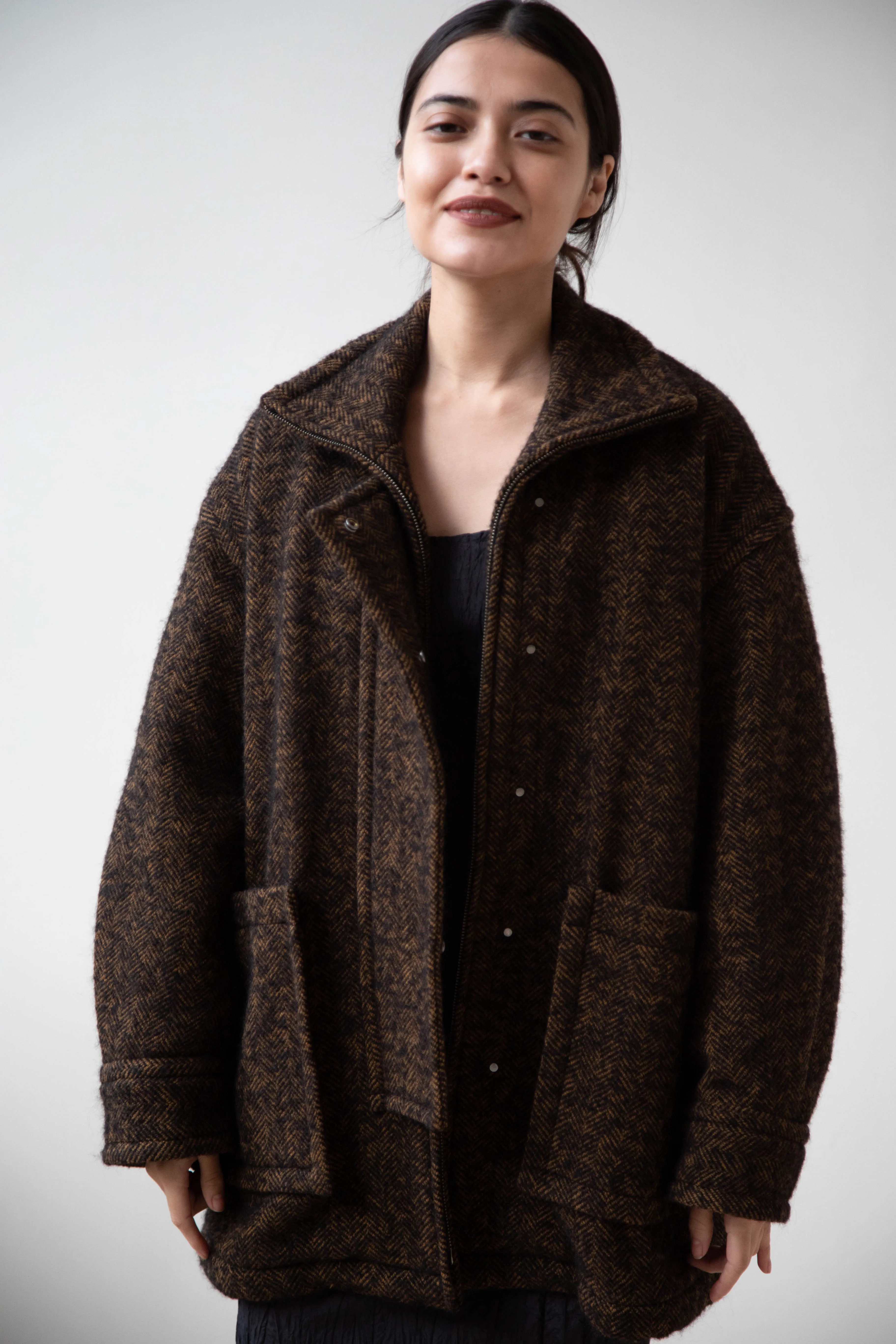 Sayaka Davis Zip-Up Jacket in Brown & Black