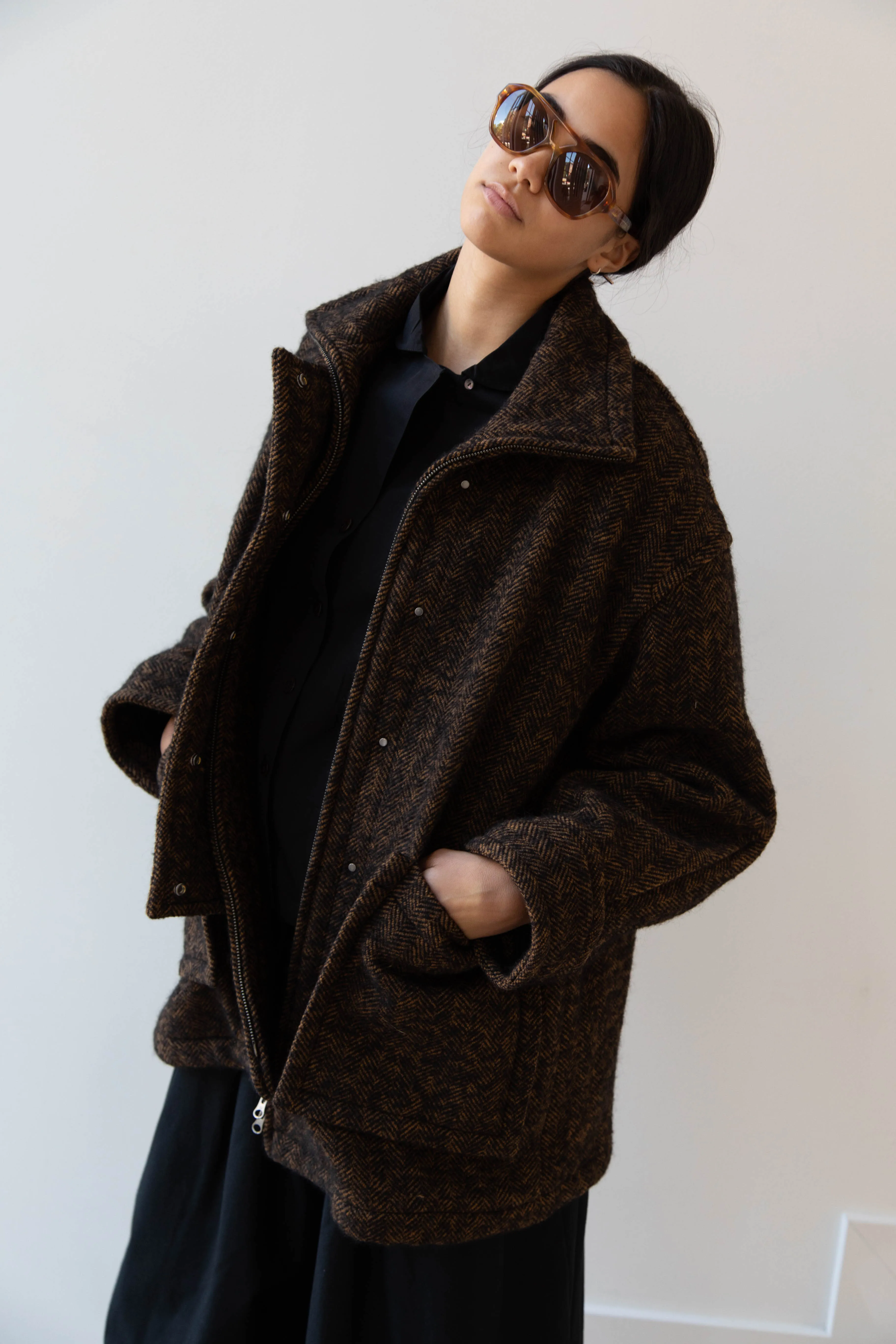 Sayaka Davis Zip-Up Jacket in Brown & Black