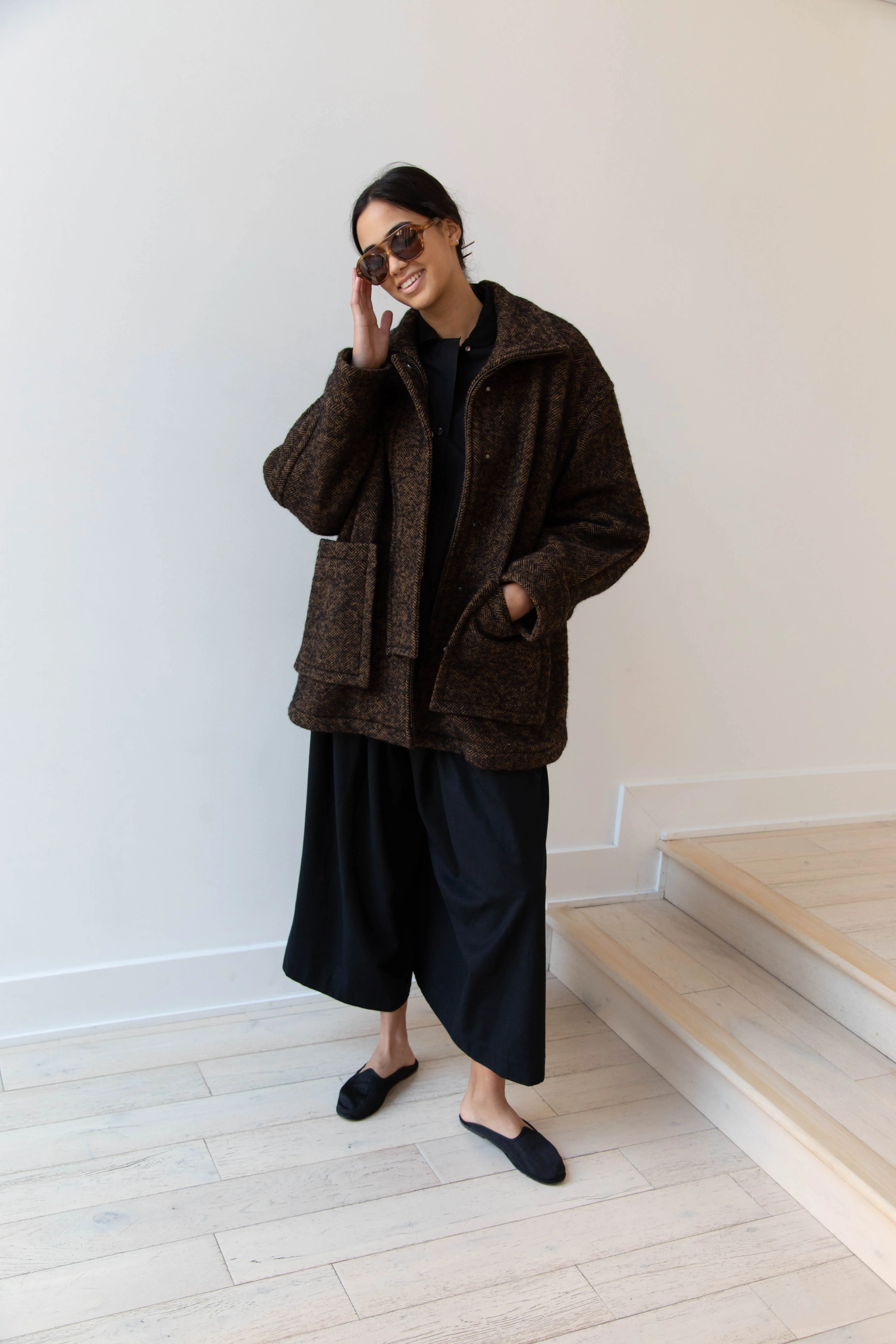 Sayaka Davis Zip-Up Jacket in Brown & Black