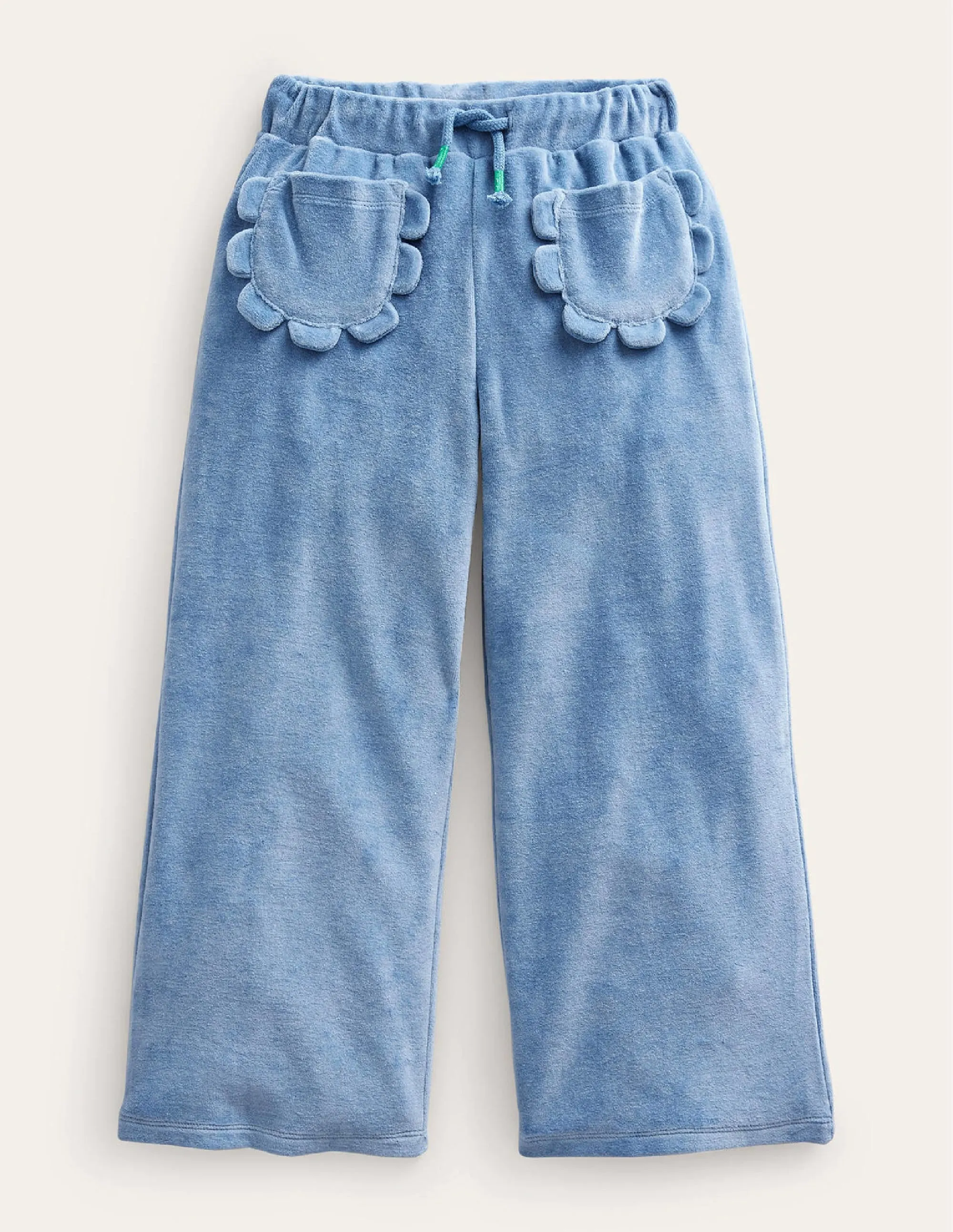 Scalloped Velour Jogger-Delft Blue