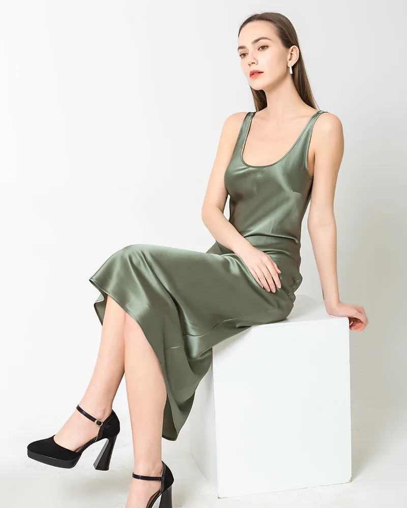 Scoop Neck Midi Silk Slip Dress