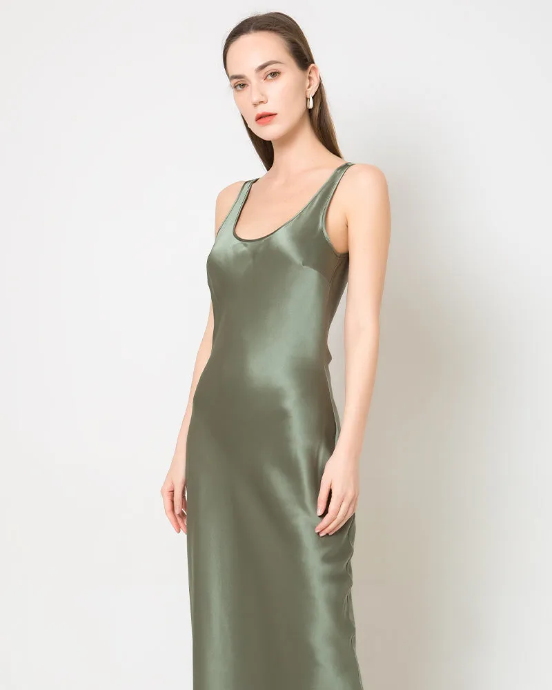 Scoop Neck Midi Silk Slip Dress