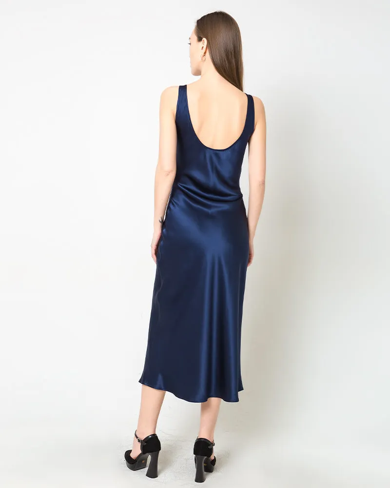 Scoop Neck Midi Silk Slip Dress