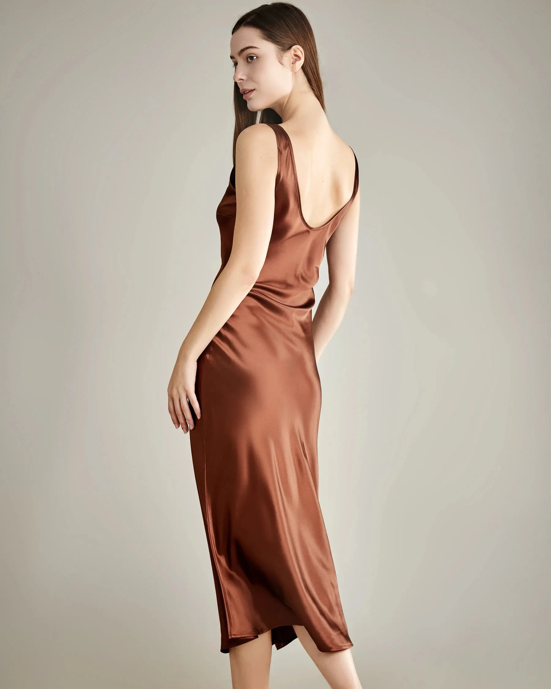 Scoop Neck Midi Silk Slip Dress