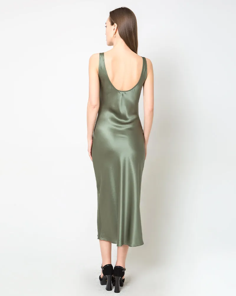 Scoop Neck Midi Silk Slip Dress