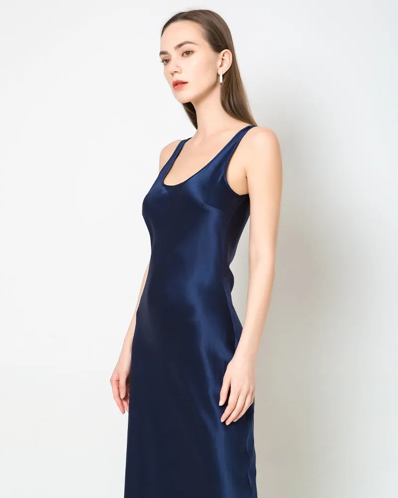 Scoop Neck Midi Silk Slip Dress