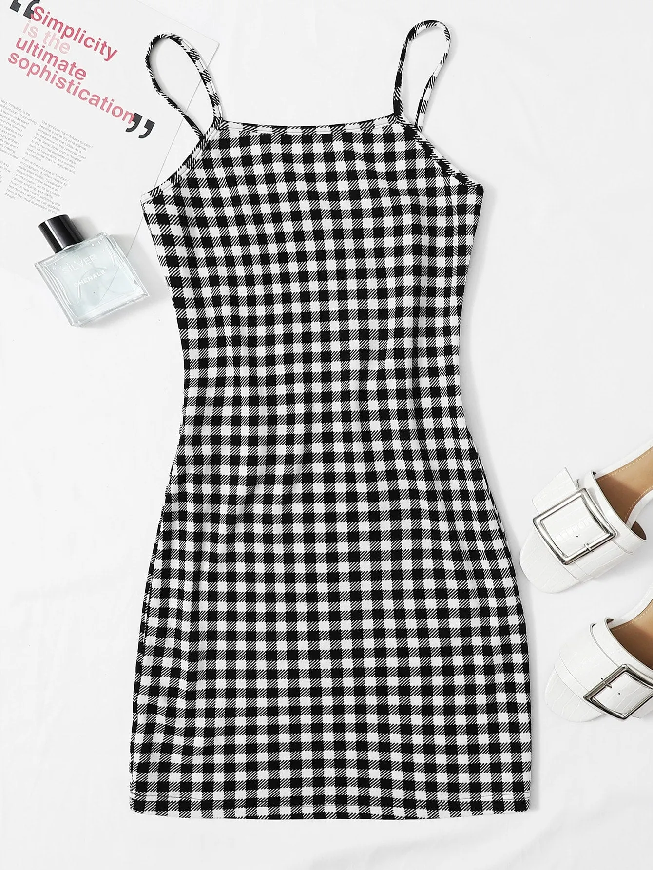 SHEIN EZwear Buffalo Plaid Bodycon Cami Dress