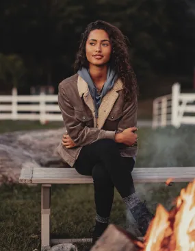 Sherpa Collar Cord Trucker in Taupe