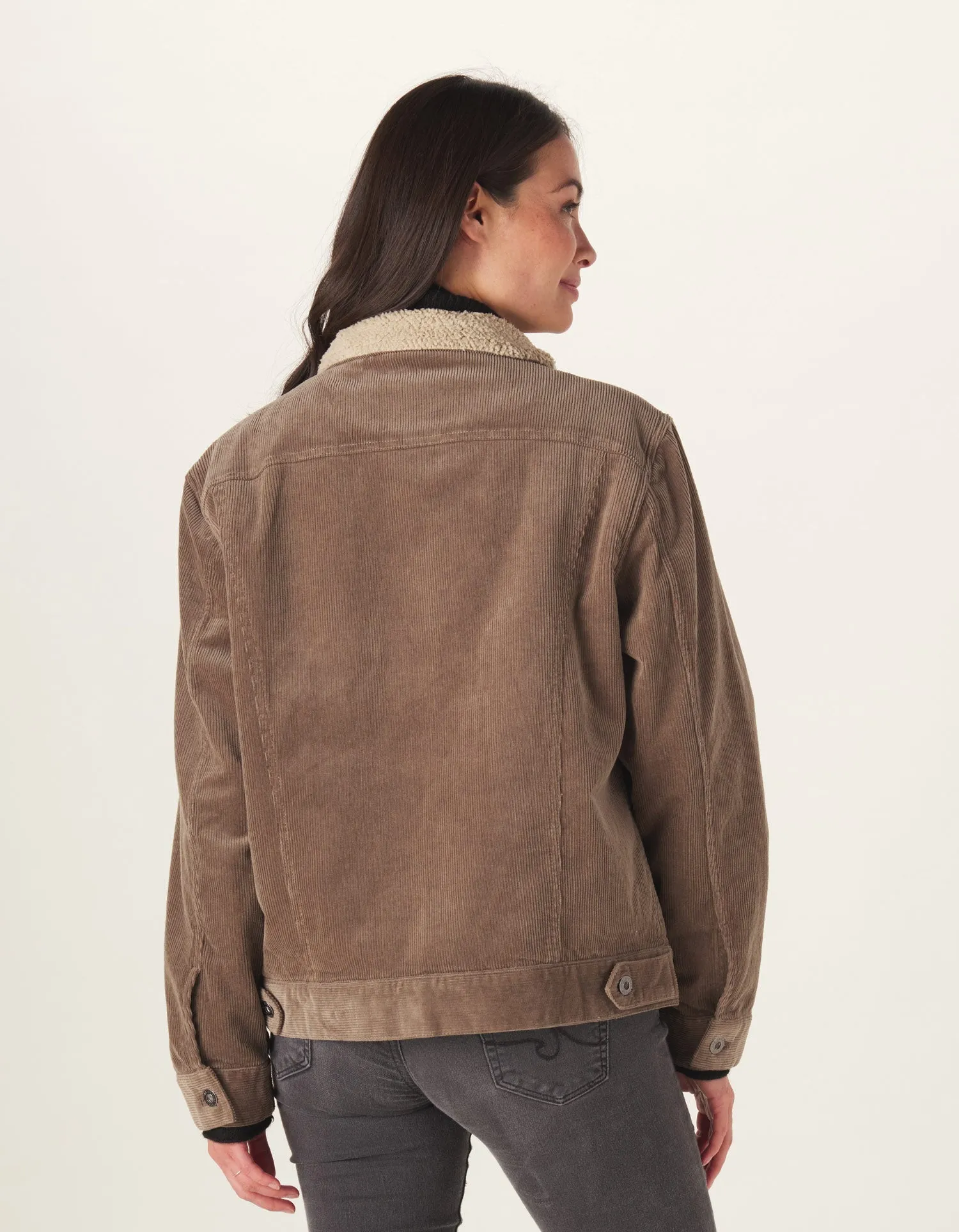 Sherpa Collar Cord Trucker in Taupe