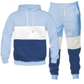 Sky Blue & Navy Color Block Hoodie & Jogger Set