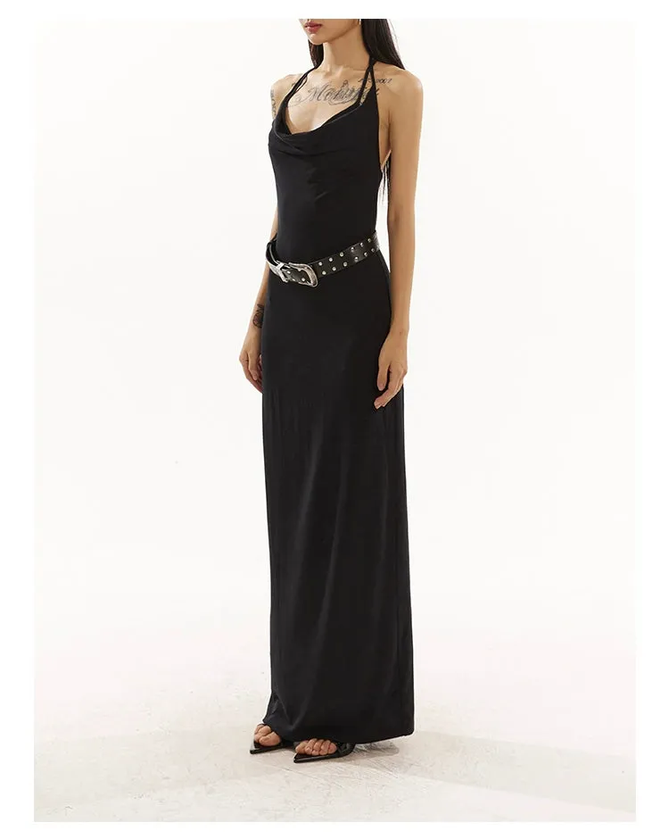 Sleeveless Cowl Neck Midi Dress with Side Slit