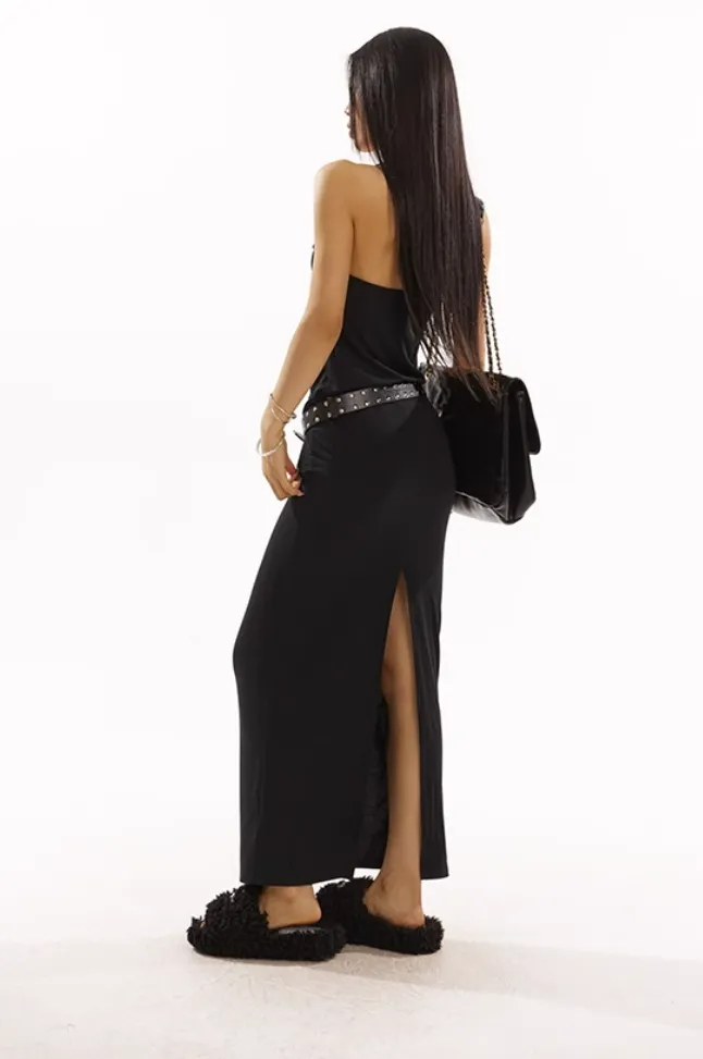 Sleeveless Cowl Neck Midi Dress with Side Slit