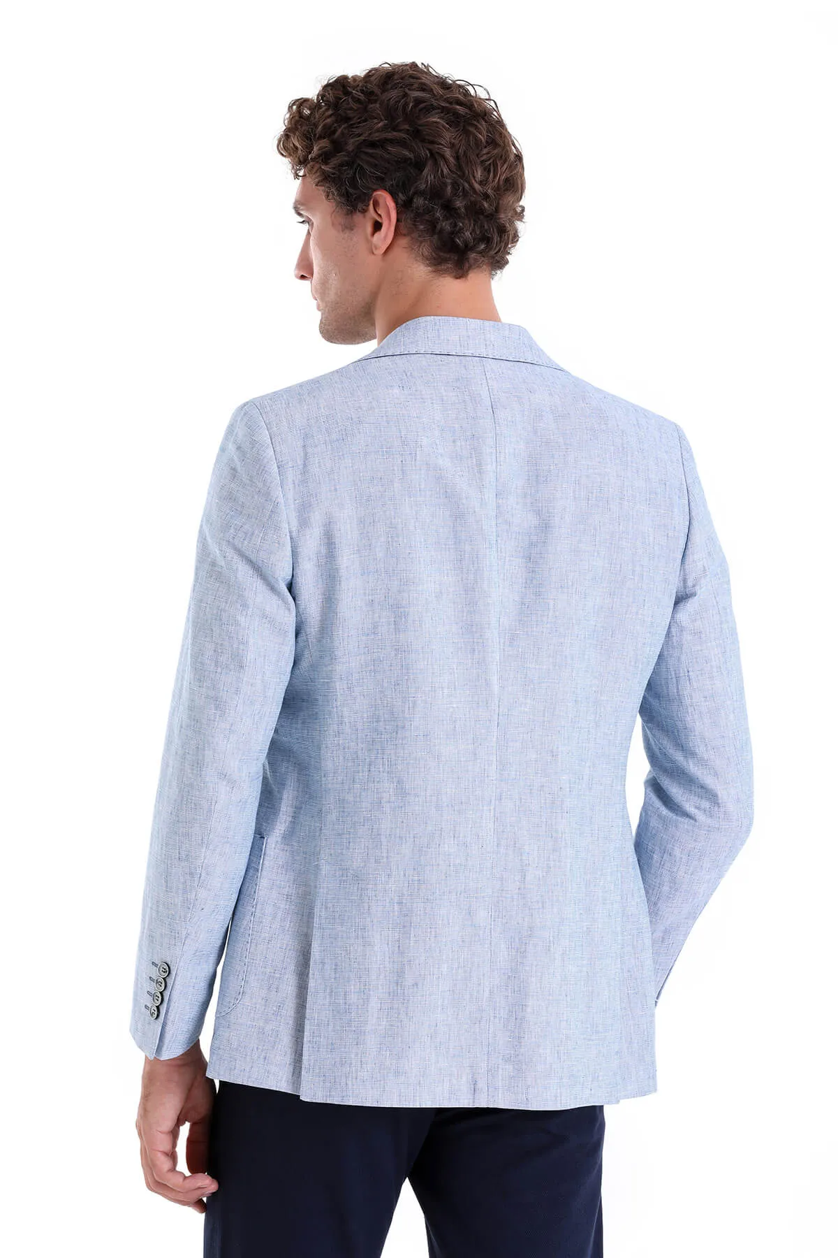 Slim Fit Notch Lapel Ice Blue Linen Casual Blazer