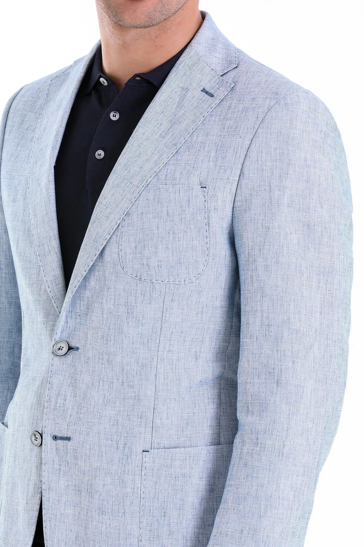 Slim Fit Notch Lapel Ice Blue Linen Casual Blazer