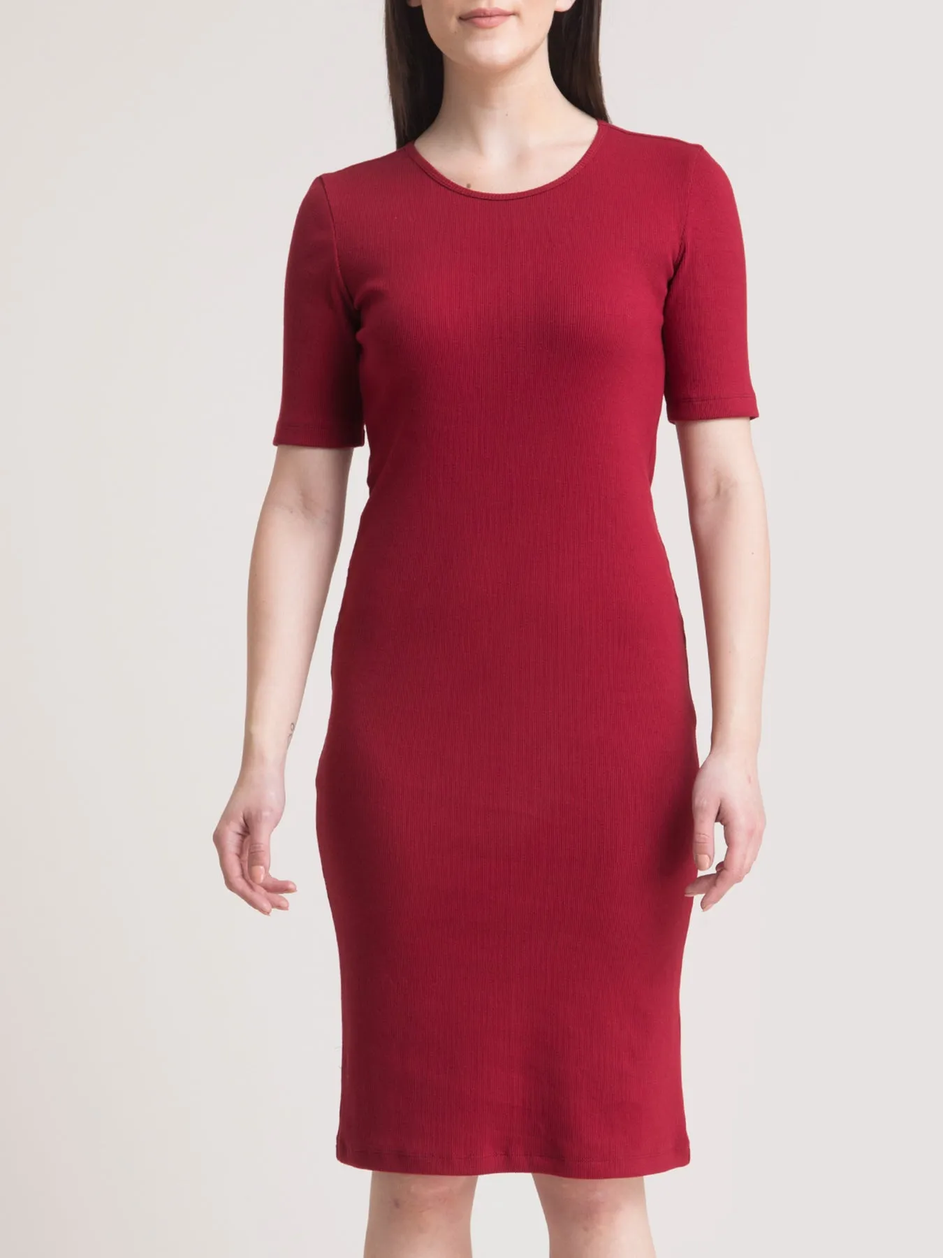 Stretchable Round Neck LivIn Dress - Maroon