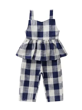 Stylish Checked Ruffle Overall For Baby Toddler Girl