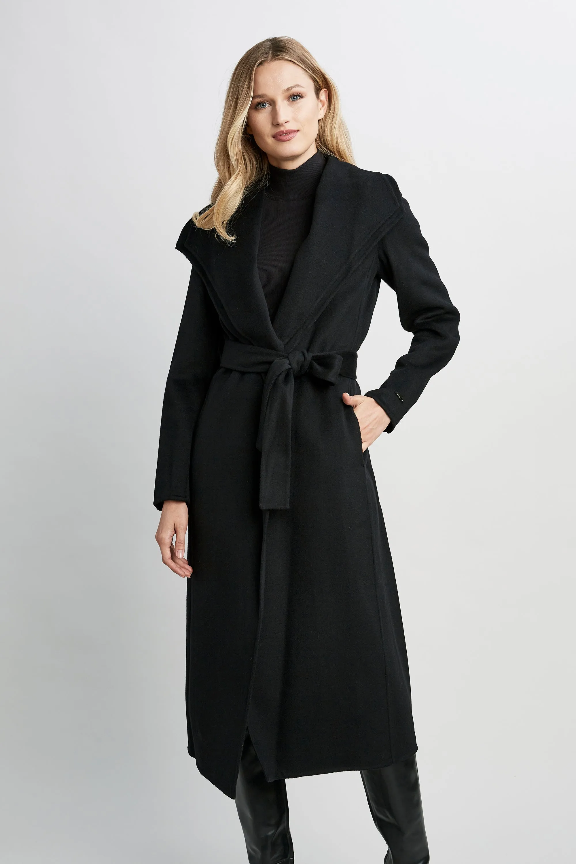 Tahari Long Double Face Wool Blend Wrap Coat