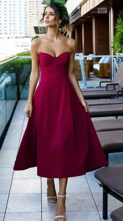 Tea Length Sweetheart Neckline Formal Party Dress