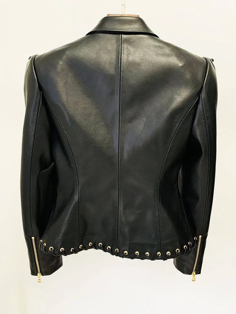 Teddy Long Sleeve Drawstring Leather Jacket