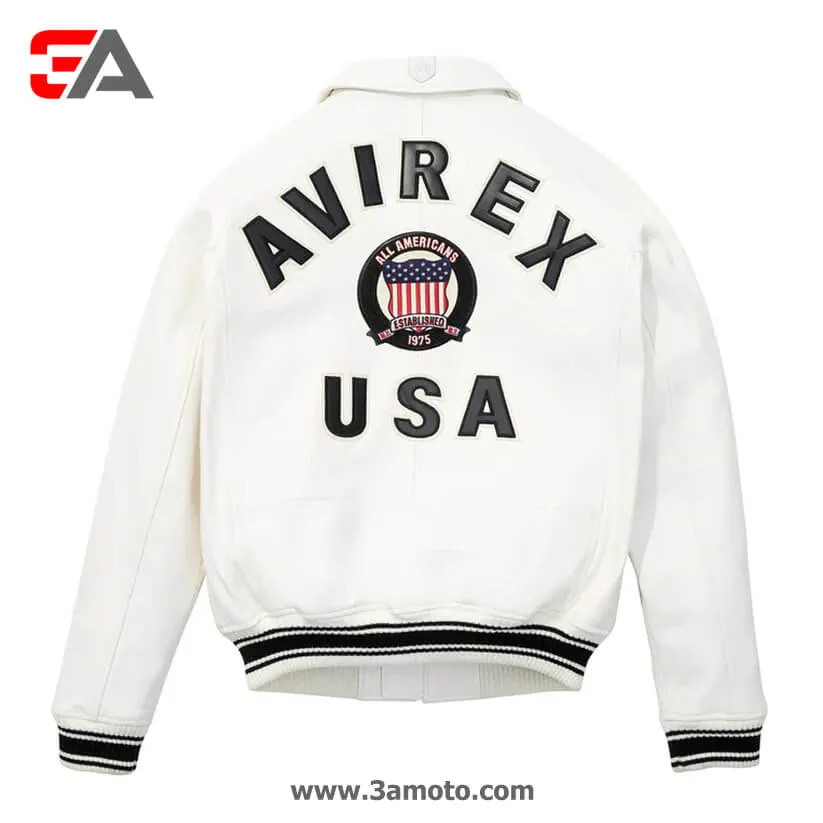 White Avirex Bomber Icon Leather Jacket