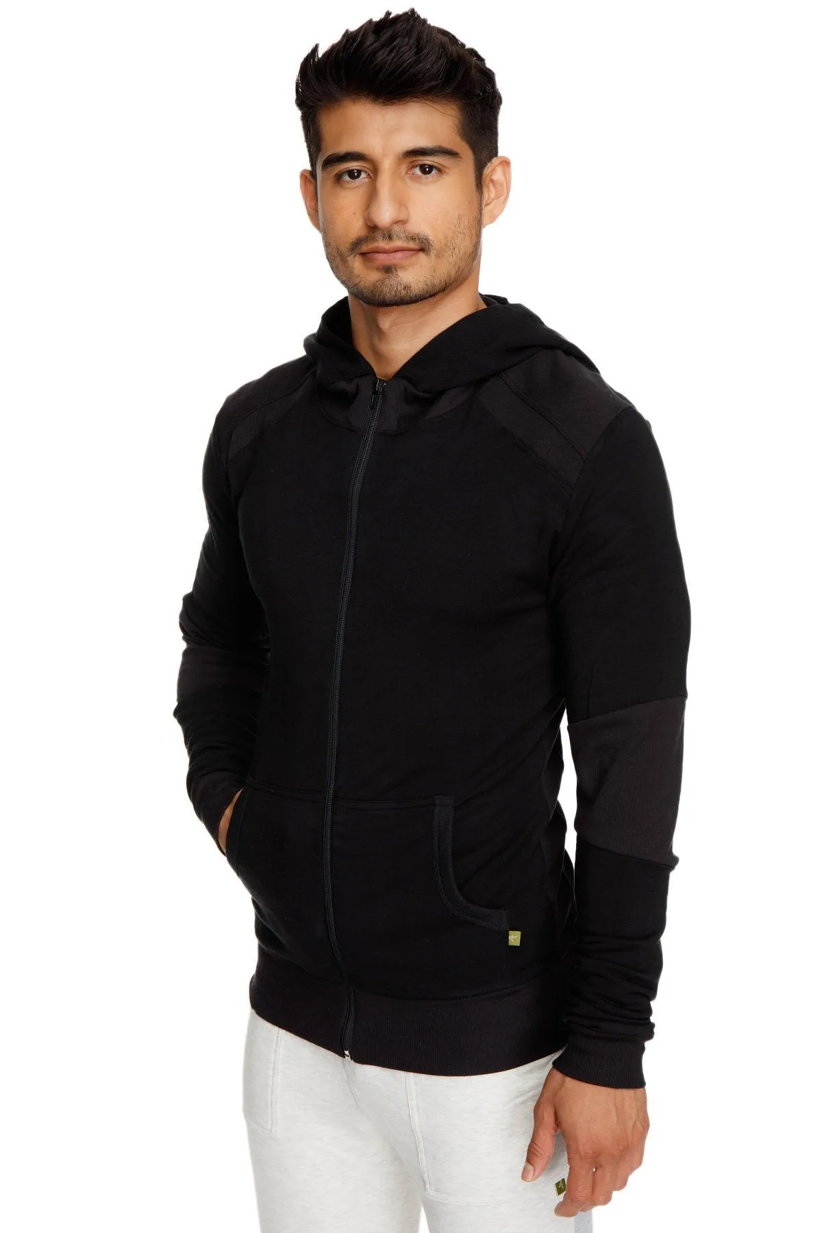 **Winter Collection** Mid-Weight LUXURY-Fleece Form-fit Crossover Yoga Track Performance Hoodie (Black)