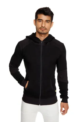 **Winter Collection** Mid-Weight LUXURY-Fleece Form-fit Crossover Yoga Track Performance Hoodie (Black)