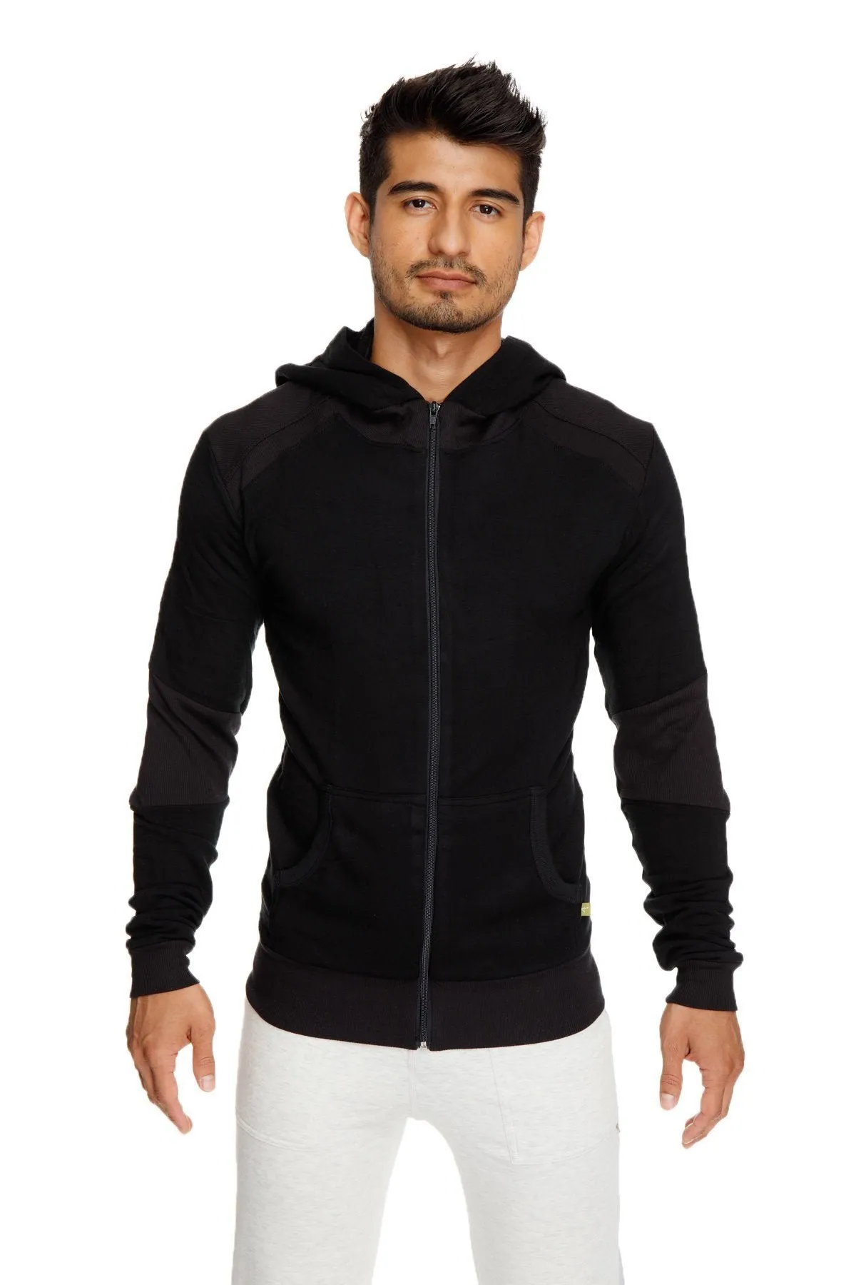 **Winter Collection** Mid-Weight LUXURY-Fleece Form-fit Crossover Yoga Track Performance Hoodie (Black)