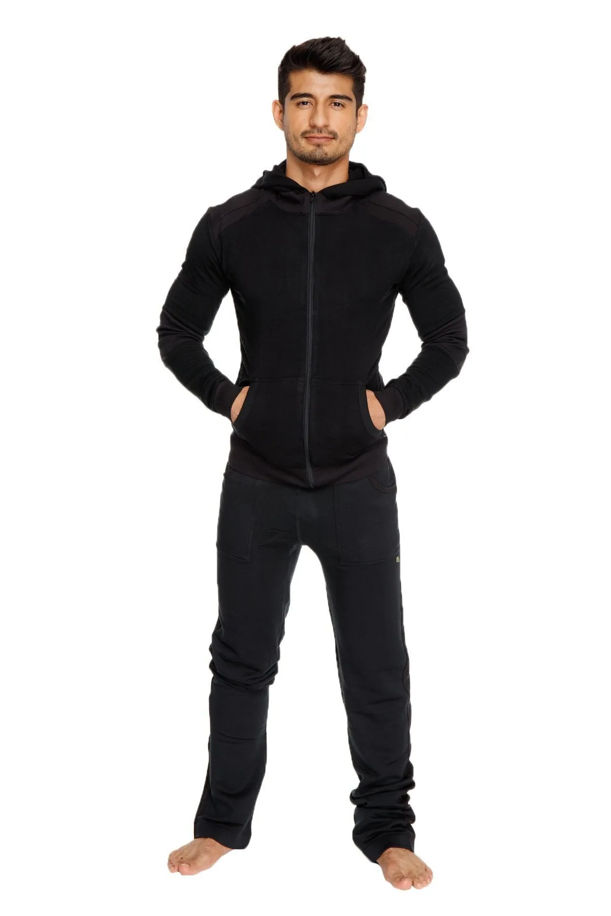 **Winter Collection** Mid-Weight LUXURY-Fleece Form-fit Crossover Yoga Track Performance Hoodie (Black)