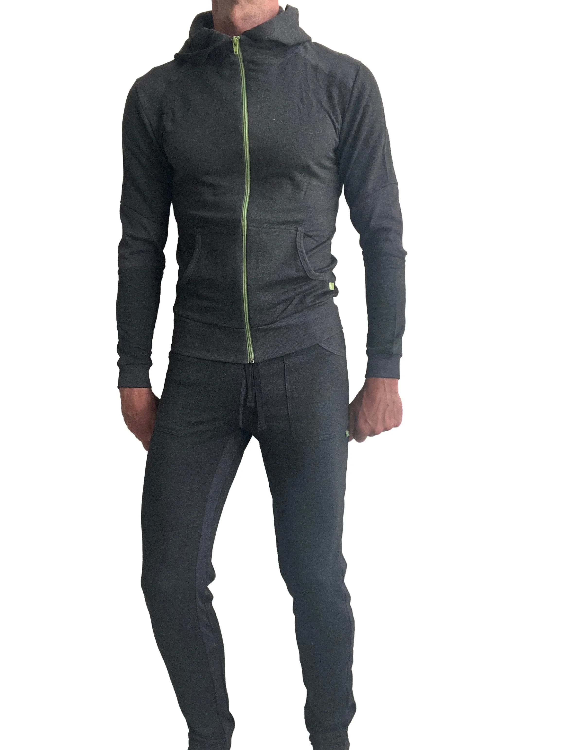 **Winter Collection** Mid-Weight LUXURY-Fleece Form-fit Crossover Yoga Track Performance Hoodie (Charcoal)